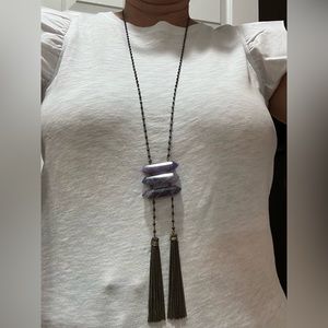 Amethyst Bars with link & tassels 46” Long chain~ ~Statement Piece